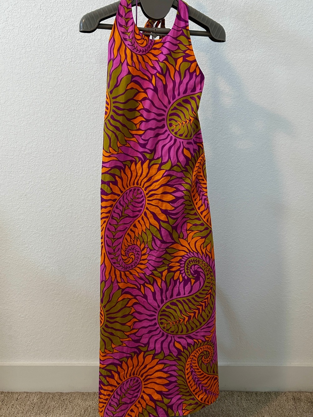 Zara Fuchsia Orange Olive Paisley Halter Maxi Dress